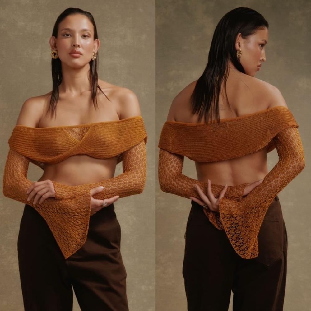 House of Sunny Solar Cropped Knit Top | Twist Front | Size 12